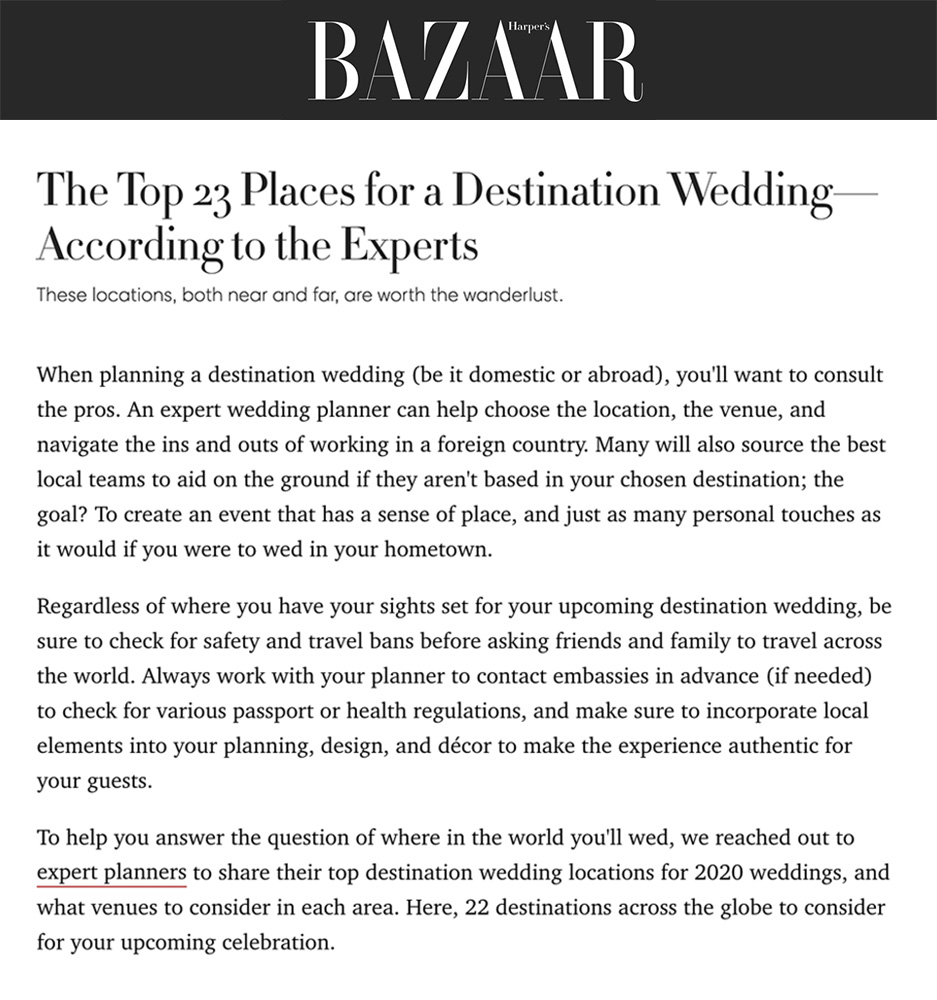 The Top Places for Destination Weddings — Harper's Bazaar, Sugokuii Events