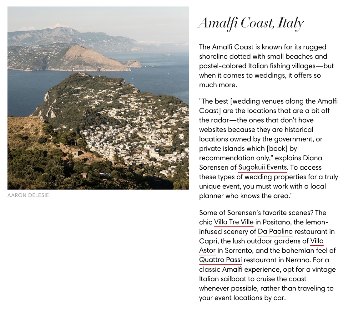 The Top Places for Destination Weddings — Harper's Bazaar, Sugokuii Events